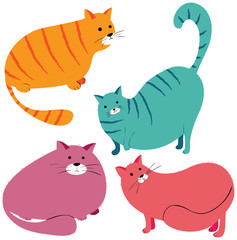 Vector collection of funny fat cats.