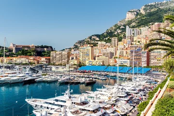 Papier Peint photo Porte Port in Monaco, luxury yachts in a row