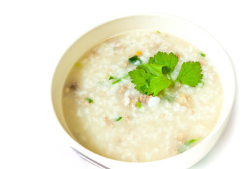 Thai style of rice gruel in bowl