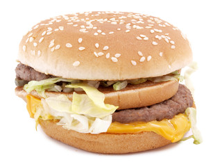 Large hamburger on a white background