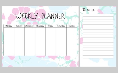 Hand drawing vector weekly planner. Abstract painting templates.