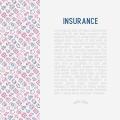 Fototapeta na wymiar Insurance concept with thin line icons: health, life, car, house, savings. Modern vector illustration for banner, template of web page, print media.