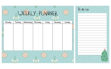 Cute Christmas and holiday weekly planner with Christmas elements.