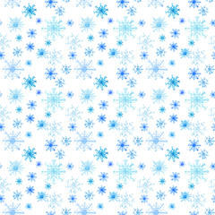 Beautiful abstract graphic lovely artistic tender wonderful holiday new year bright winter blue snowflakes pattern watercolor hand illustration. Perfect for textile, wallpapers, and backgrounds
