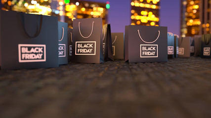 black friday sale. prices off, big sale, package, bargain sale. sity stylish background. Packaging bags background