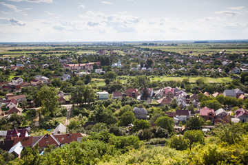 Fototapeta na wymiar View from palanok Castle to Mukacheve city, Ukraine