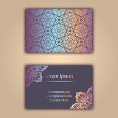 Luxury business cards with floral mandala ornament. Vintage decorative elements.