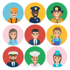 People of Different Professions Set of Round Icons