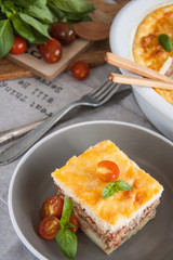 Moussaka. Traditional Greek eggplant casserole