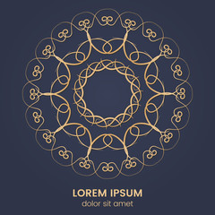 Vintage geometric circular element. Vector gold monogram on dark blue background. Vector illustration
