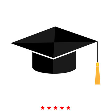 Graduation cap icon .  Flat style