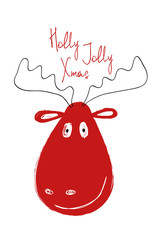 Christmas Greeting Card With Funny Deer.