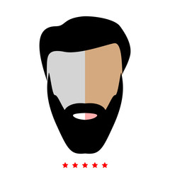 Head with beard and hair icon .  Flat style