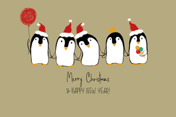 Obraz premium Christmas Card With Funny Penguins.