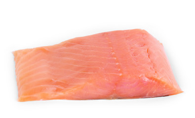Two slices of red fish with rosemary on a white  background. Closeup. on a white