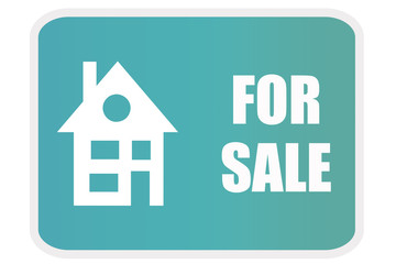 Cartel azul de vivienda en venta. 