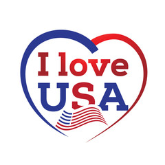 I love usa illustration, usa with heart, love usa sign, isolated on white background.