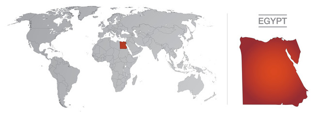 &Eacute;gypte dans le monde, avec fronti&egrave;res et tous les pays du monde s&eacute;par&eacute;s 