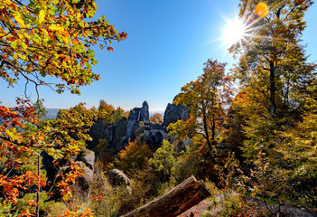 Blick auf die Basteibrücke, Elbsandsteingebirge, Rathen, Sachsen