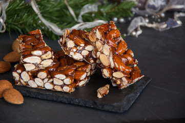 Turron, typical spanish christmas sweet. Copy space