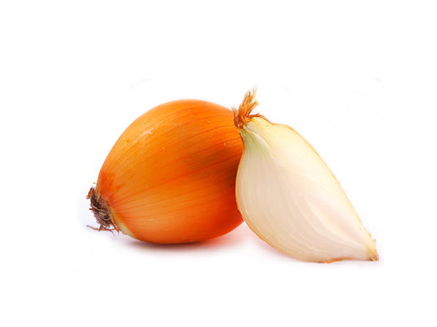 Oinion sliced on white background