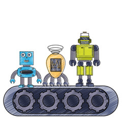 Naklejka premium transport band with cartoon robots icon over white background colorful design vector illustration