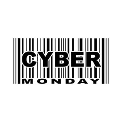 Vector cyber monday banner with barcode. Sale concept. Isolated on white background.