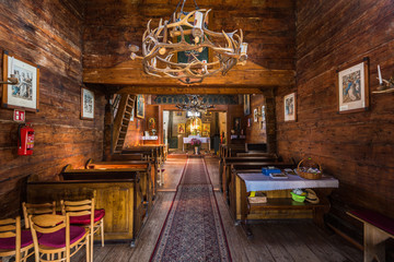Interior of wooden Orthodox church in Smolnik,Bieszczady, Poland