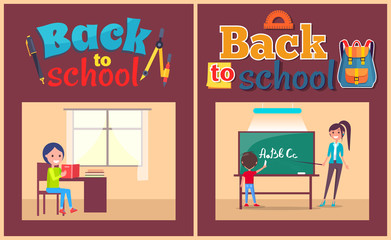 Back to School Poster Pupil and Teacher at Desk