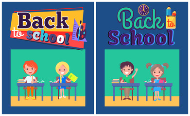 Back to School Set of Posters with Boy and Girl