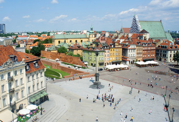 Naklejka na ściany i meble Warsaw, Poland, Aerial view of Sigismund's Column, old town