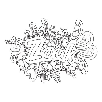 Zouk Zen Tangle. Doodle flowers and text for dance.