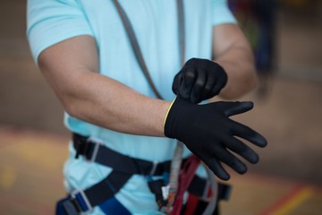 Man wearing gloves