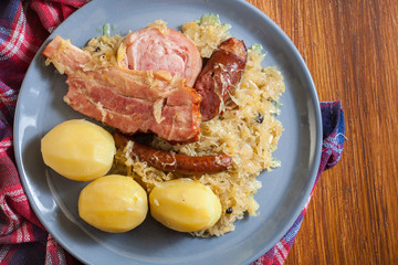 Choucroute garnie. Alsatian sauerkraut