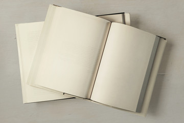 Open books with blank pages, top view