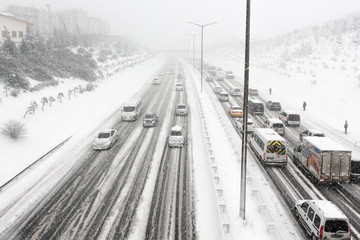 Traffic jam caused by heavy snowfall