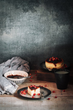 Cheesecake in rustic plate