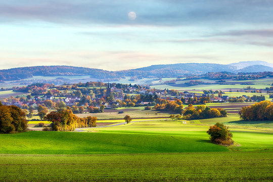 small town in a valley on bavaria countryside