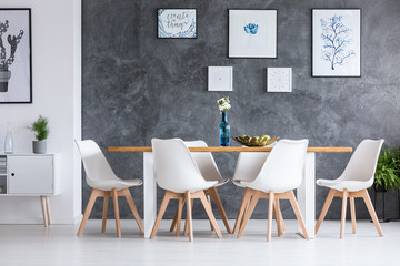 Dining room with white cupboard