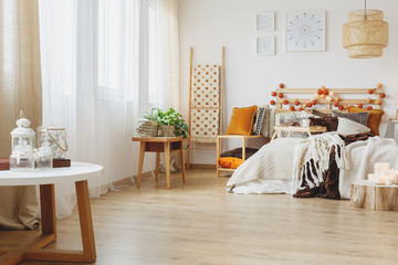Interior of scandinavian design bedroom