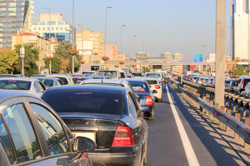 traffic jam at sunset in istanbul