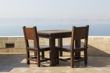 Fototapeta na wymiar View from a resting place in Jordan to the dead sea