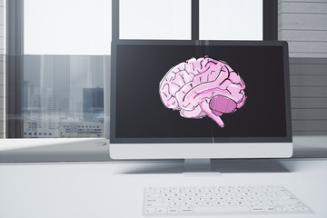 Computer screen with drawn brain