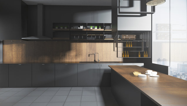 Stylish dark kitchen interior