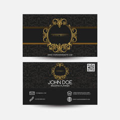 Business Card with Gold Ornament and Black Paterrn
