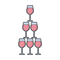 pyramid of glass flute goblets alcoholic champagne drink