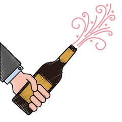 hand holding champagne bottle explosion event