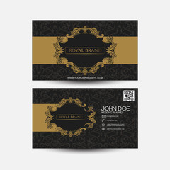 Business Card with Gold Ornament and Black Pattern 