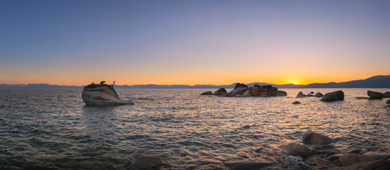 Fototapeta na wymiar Lake Tahoe Sunset panorama from the Nevada side. 
