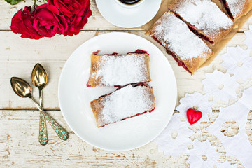 Strudel with a cherry. Cherry pie.
